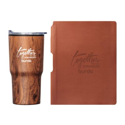 Eccolo® Groove Journal/Bexley Tumbler Gift Set - Wood Grain-1